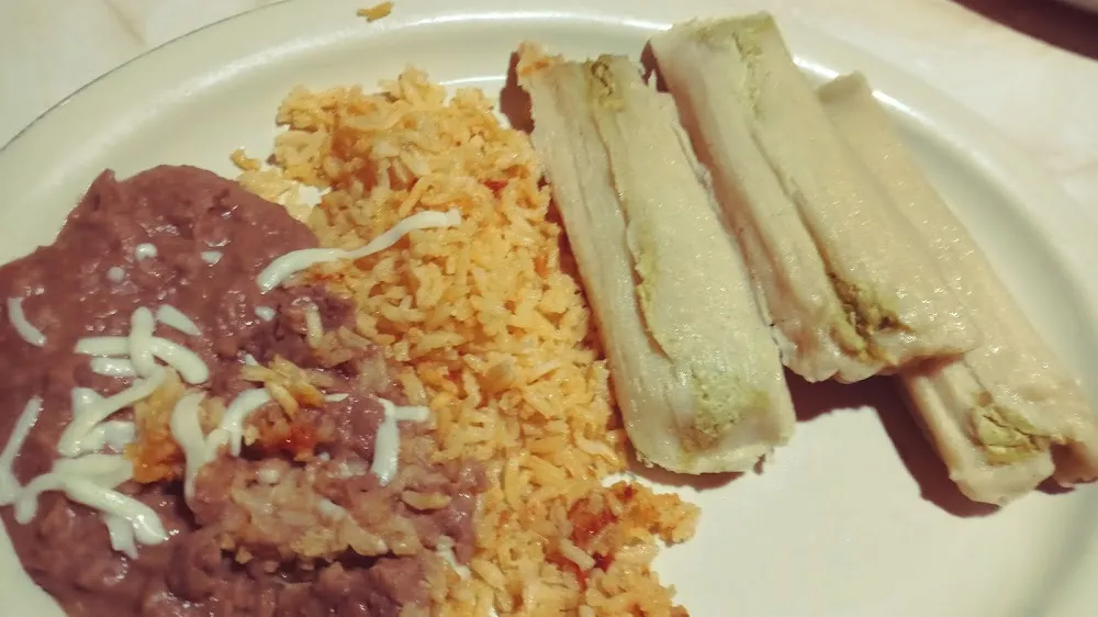 Chicken Tamales Beans and Rice