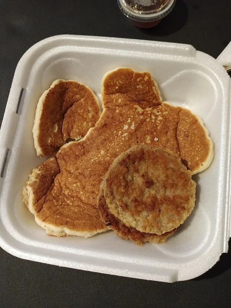 Silver Dollar Pancakes with 2 Bacon or Two Sausages
